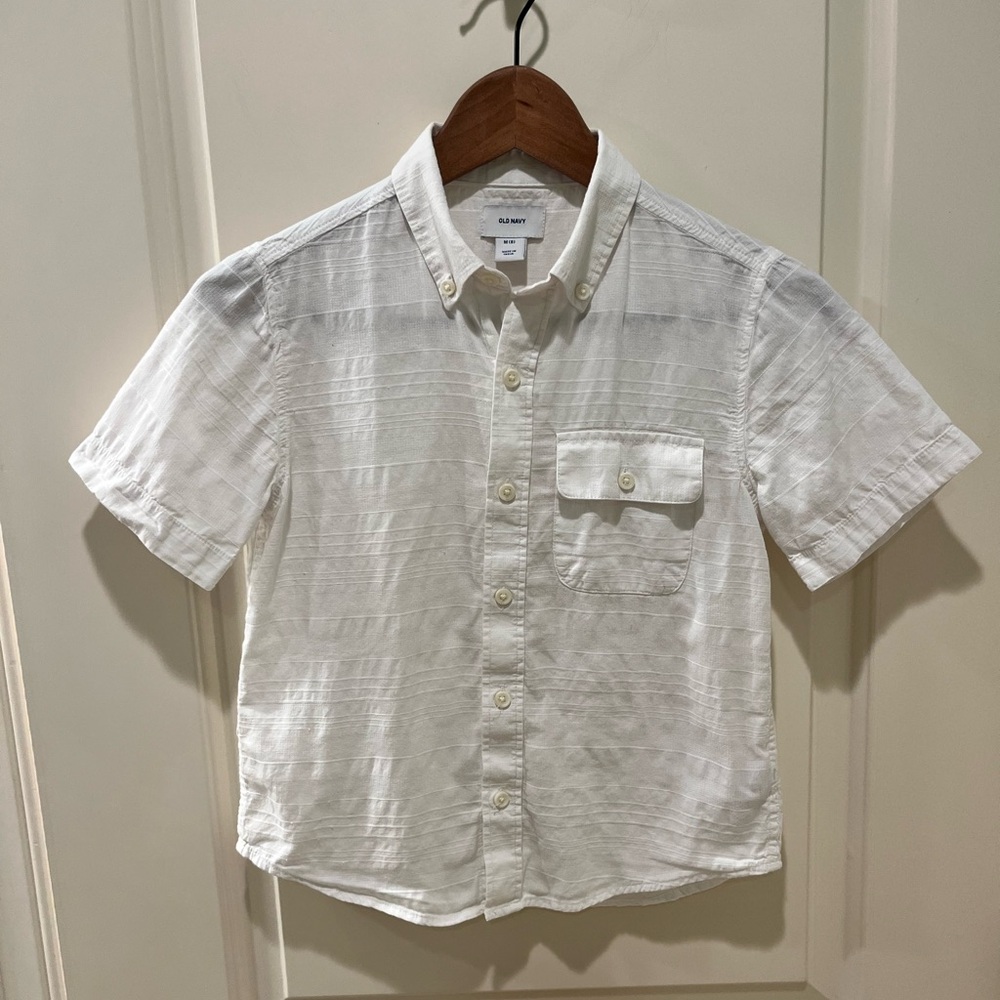 White Cotton Short Sleeved Button-Down Boys Shirt